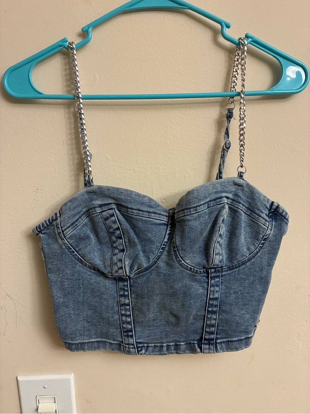 GUESS Retro Eco Fannie Denim Bustier Crop Top Size M